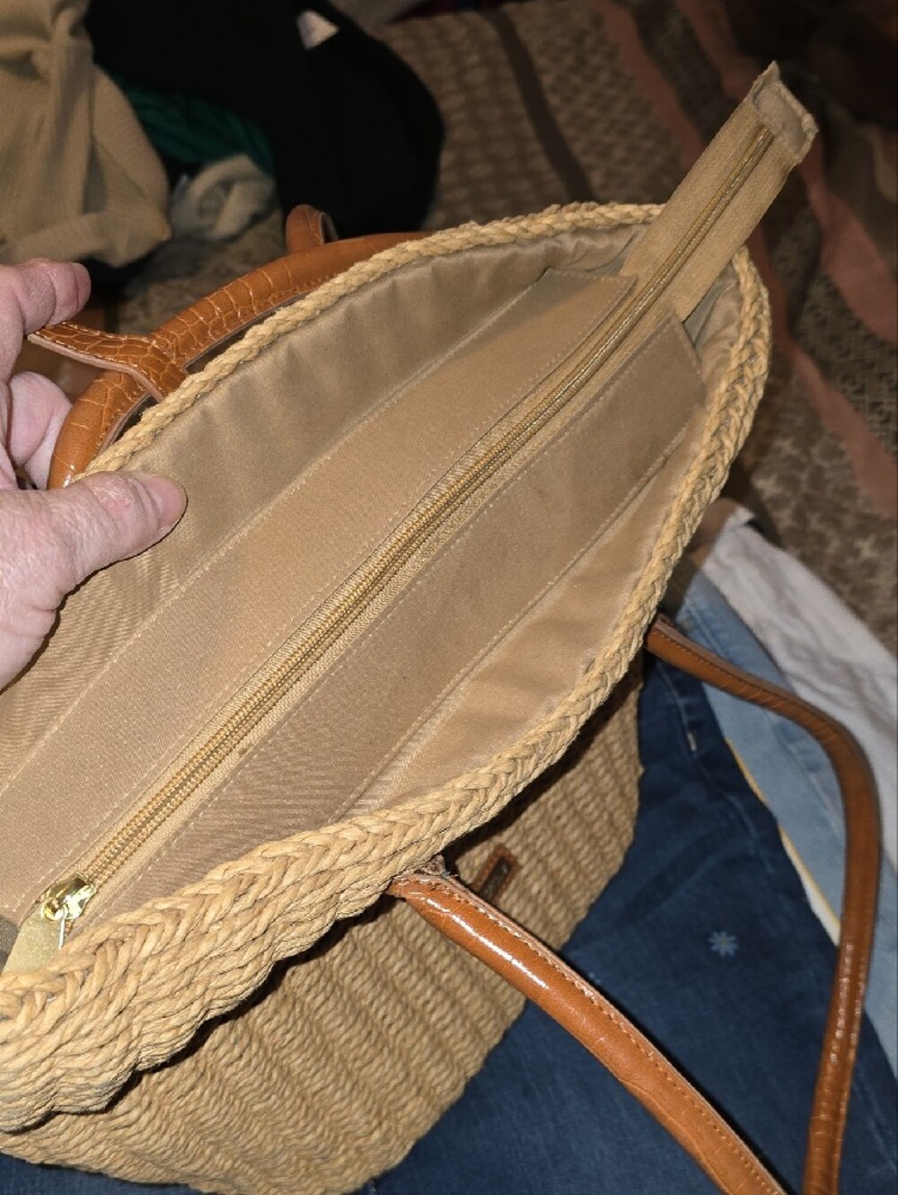 Woven Mustard Tote with Tan Faux-Leather Handles - Picture 9 of 15
